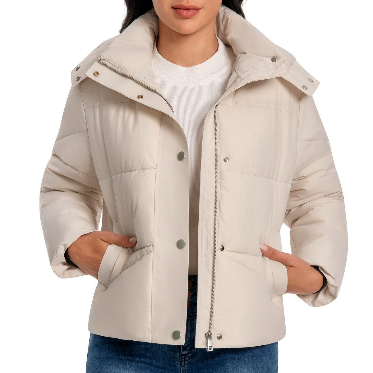 Debra cropped puffer jacket - White