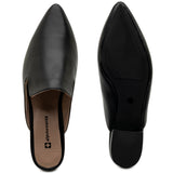 Alpine Swiss Diane Womens Leather Mules Pointed Toe Slip On Flats Comfort Loafer – Black Leather