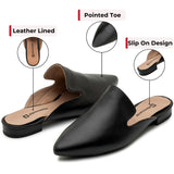 Alpine Swiss Diane Womens Leather Mules Pointed Toe Slip On Flats Comfort Loafer – Black Leather