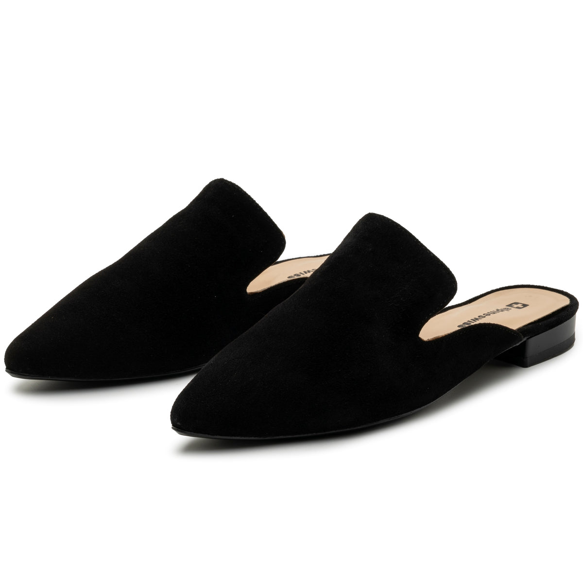 Alpine Swiss Diane Womens Leather Mules Pointed Toe Slip On Flats Comfort Loafer – Black Suede