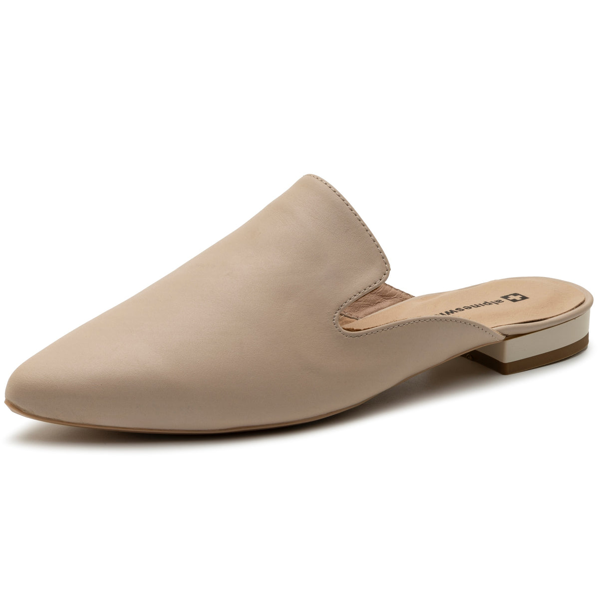 Alpine Swiss Diane Womens Leather Mules Pointed Toe Slip On Flats Comfort Loafer – Cream Leather