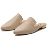 Alpine Swiss Diane Womens Leather Mules Pointed Toe Slip On Flats Comfort Loafer – Cream Leather