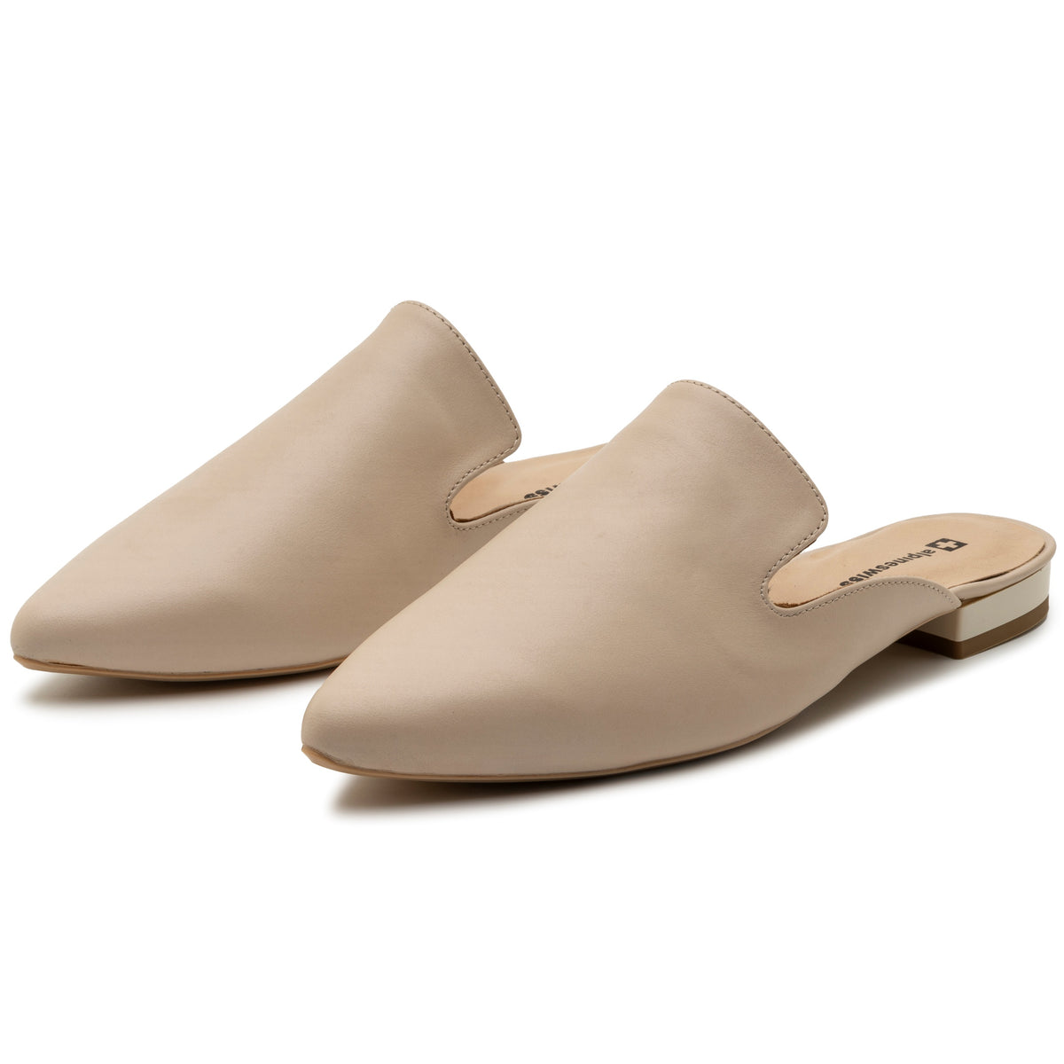Alpine Swiss Diane Womens Leather Mules Pointed Toe Slip On Flats Comfort Loafer – Cream Leather