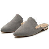 Alpine Swiss Diane Womens Leather Mules Pointed Toe Slip On Flats Comfort Loafer – Gray Suede