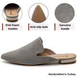 Alpine Swiss Diane Womens Leather Mules Pointed Toe Slip On Flats Comfort Loafer – Gray Suede