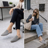 Alpine Swiss Diane Womens Leather Mules Pointed Toe Slip On Flats Comfort Loafer – Gray Suede