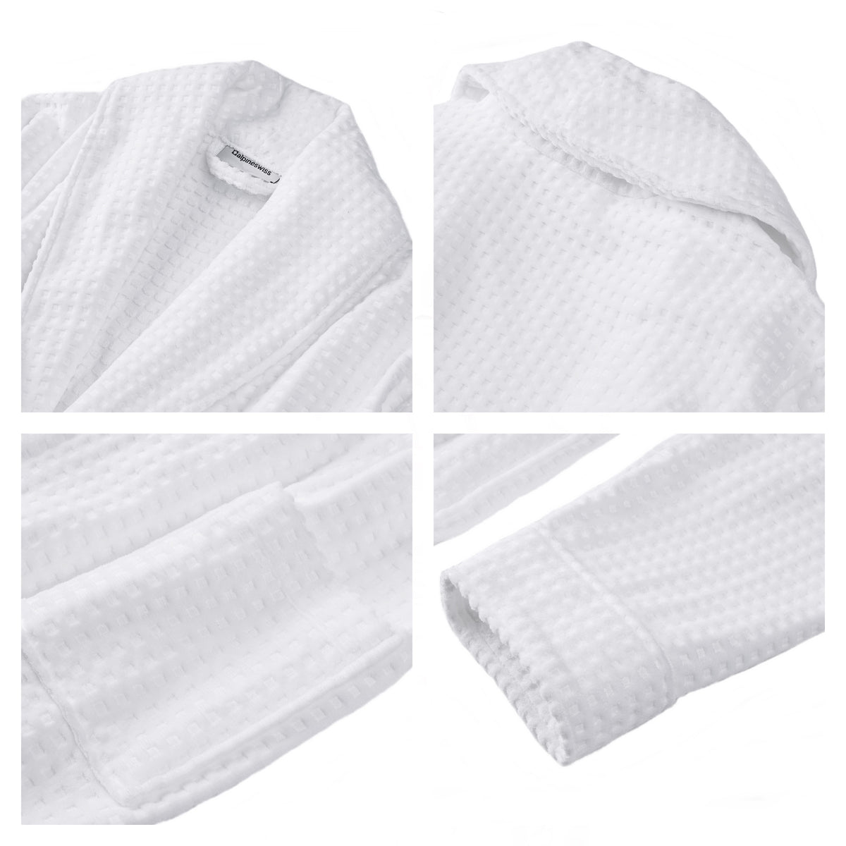 Alpine Swiss Womens Luxury Waffle Knit Cotton Bathrobe Shawl Collar Spa Robe – White
