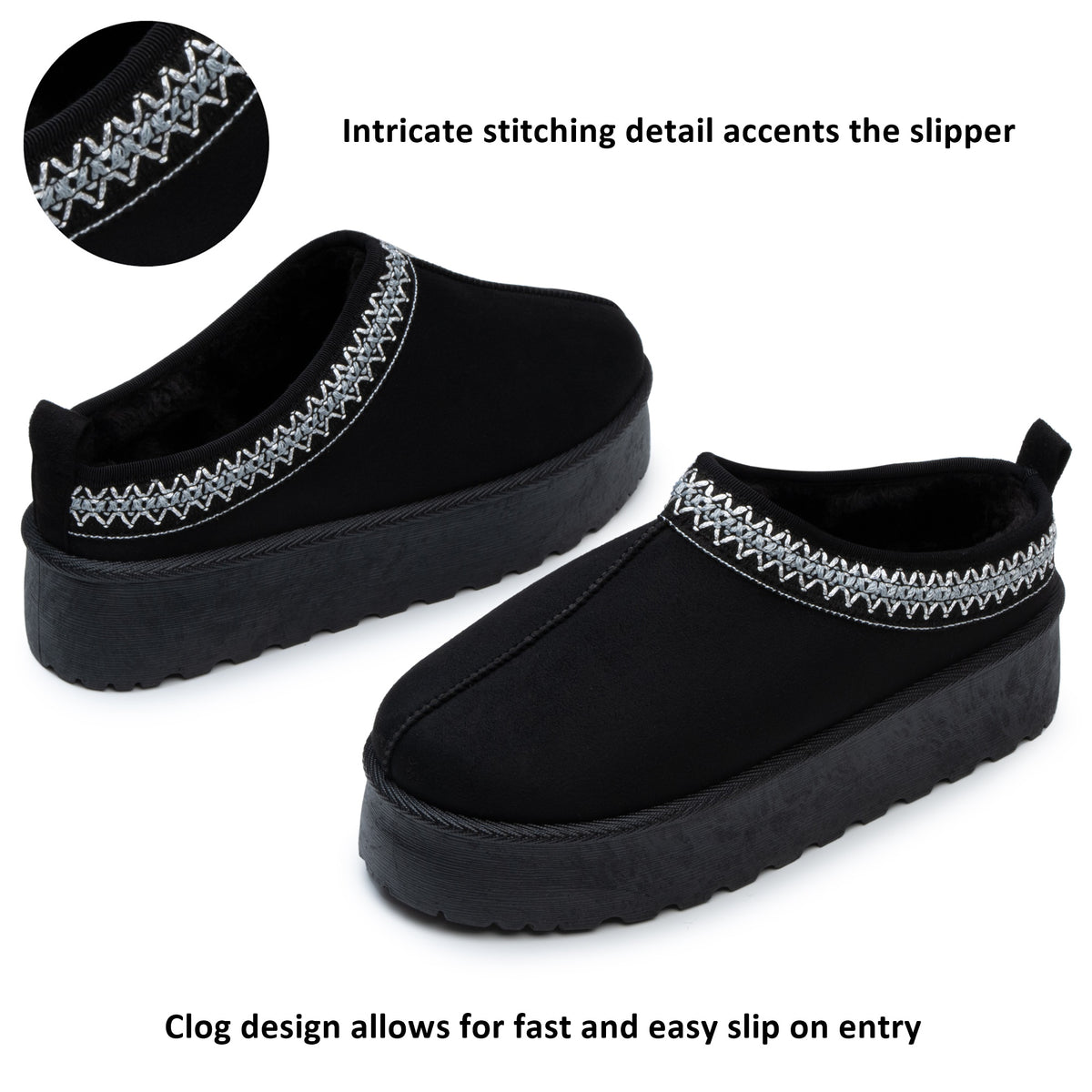 Alpine Swiss Emily Womens Platform Slippers Fluffy Warm Slip On Short Ankle Boot – Black