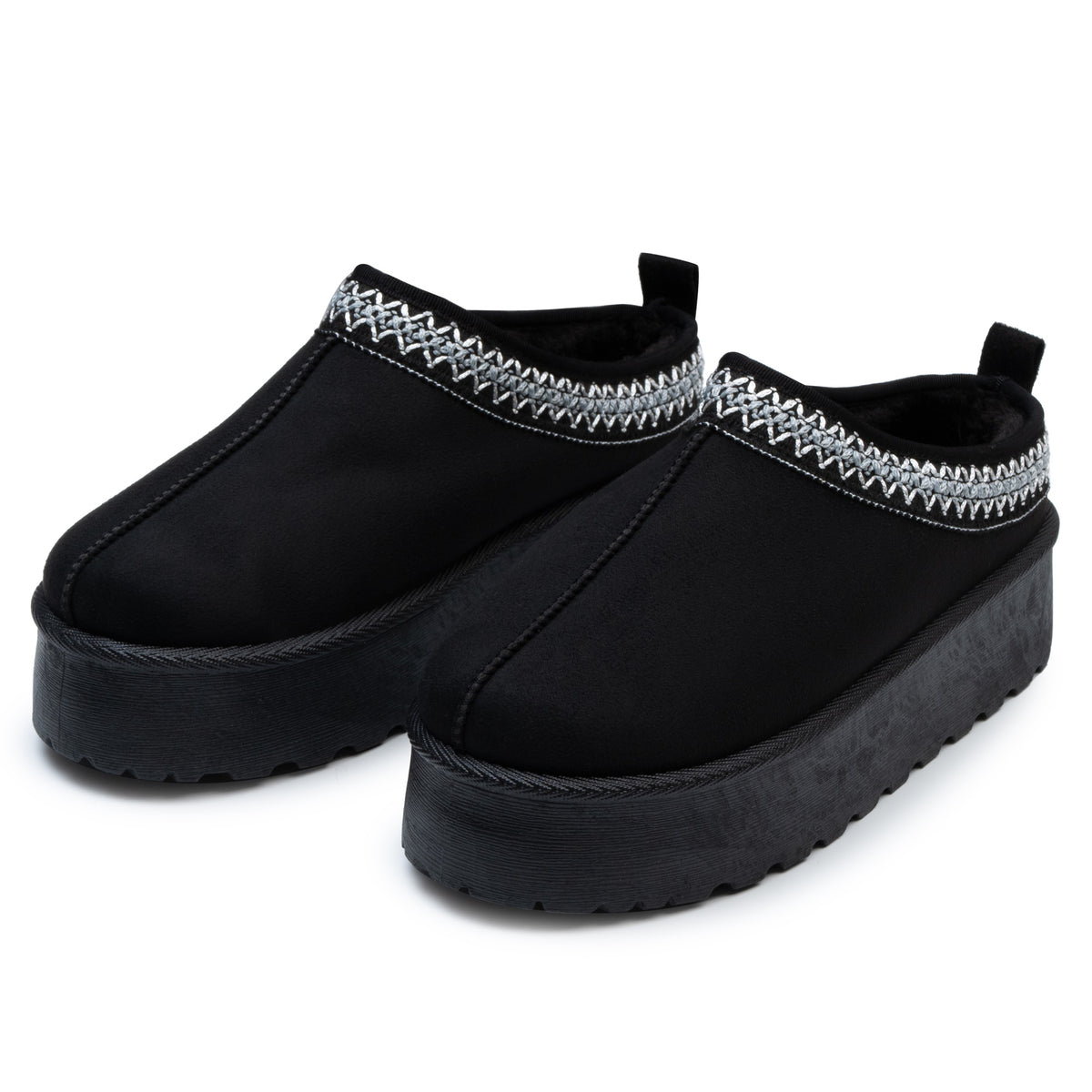 Alpine Swiss Emily Womens Platform Slippers Fluffy Warm Slip On Short Ankle Boot – Black