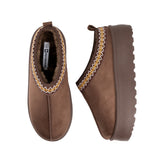 Alpine Swiss Emily Womens Platform Slippers Fluffy Warm Slip On Short Ankle Boot – Brown