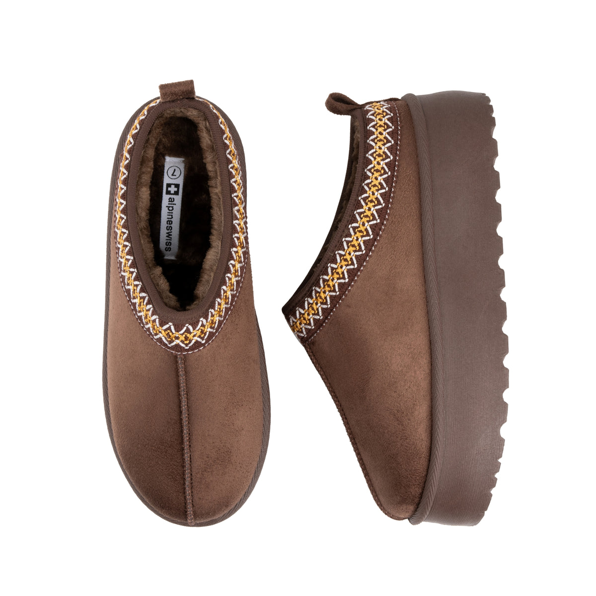 Alpine Swiss Emily Womens Platform Slippers Fluffy Warm Slip On Short Ankle Boot – Brown