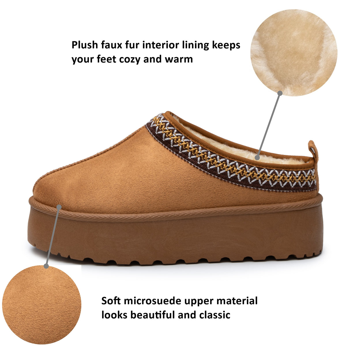 Alpine Swiss Emily Womens Platform Slippers Fluffy Warm Slip On Short Ankle Boot – Tan