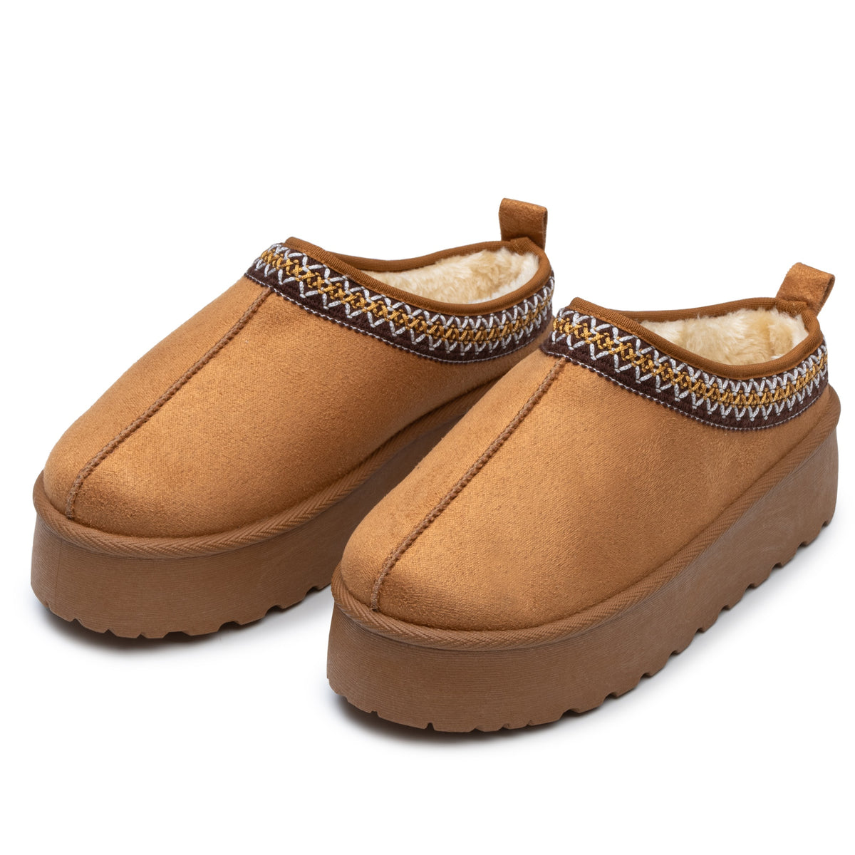 Alpine Swiss Emily Womens Platform Slippers Fluffy Warm Slip On Short Ankle Boot – Tan