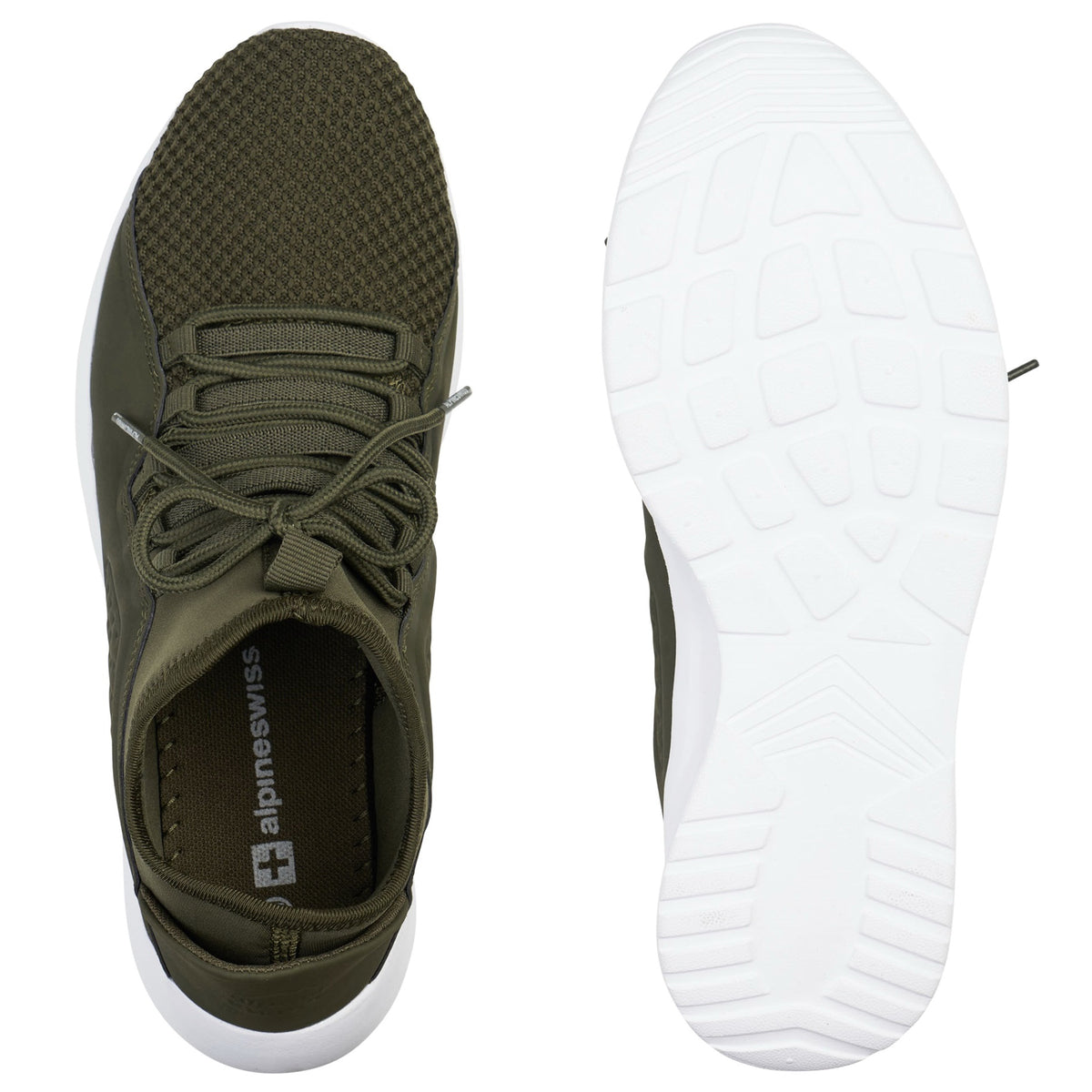 Alpine Swiss Mens Fashion Sneakers Lightweight Knit Top Elastic Sock Tennis Shoe – Olive