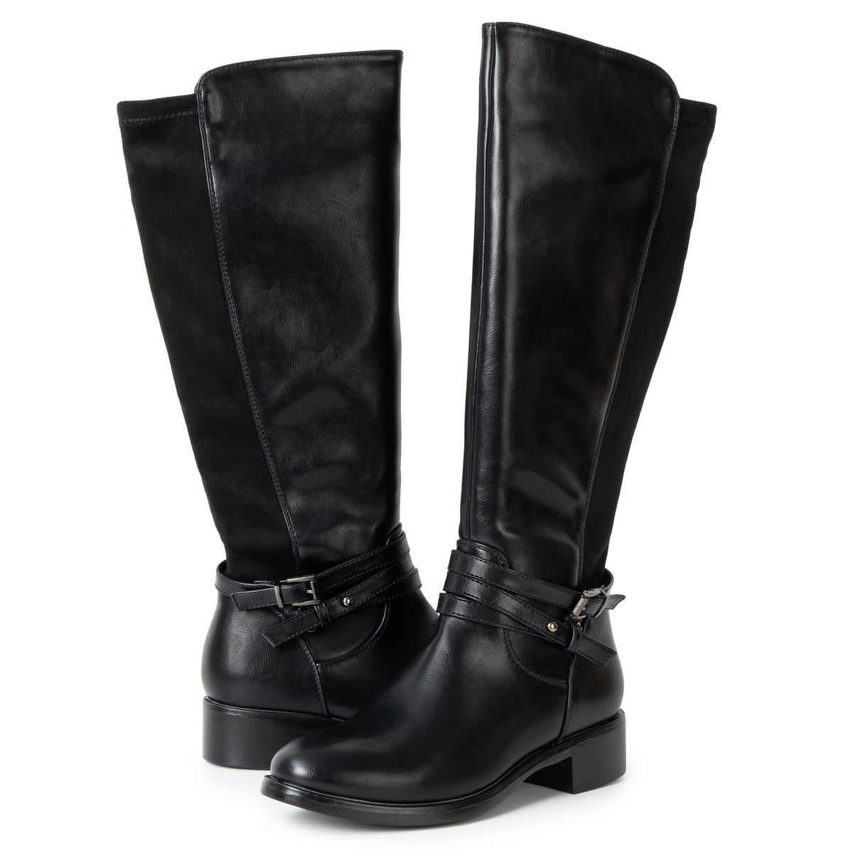 Alpine Swiss Erica Womens Knee High Riding Boots Stretch Calf Round Toe Boots – Black