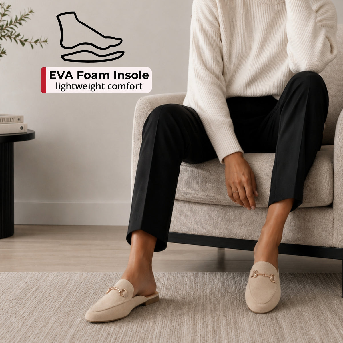 Alpine Swiss Erin Womens Flat Mules Loafers Round Toe Blackless Slide on Shoes – Microsuede Beige