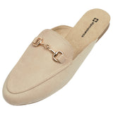 Alpine Swiss Erin Womens Flat Mules Loafers Round Toe Blackless Slide on Shoes – Microsuede Beige
