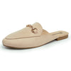 Alpine Swiss Erin Womens Flat Mules Loafers Round Toe Blackless Slide on Shoes – Microsuede Beige