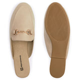 Alpine Swiss Erin Womens Flat Mules Loafers Round Toe Blackless Slide on Shoes – Microsuede Beige