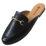 Alpine Swiss Erin Womens Flat Mules Loafers Round Toe Blackless Slide on Shoes – Black