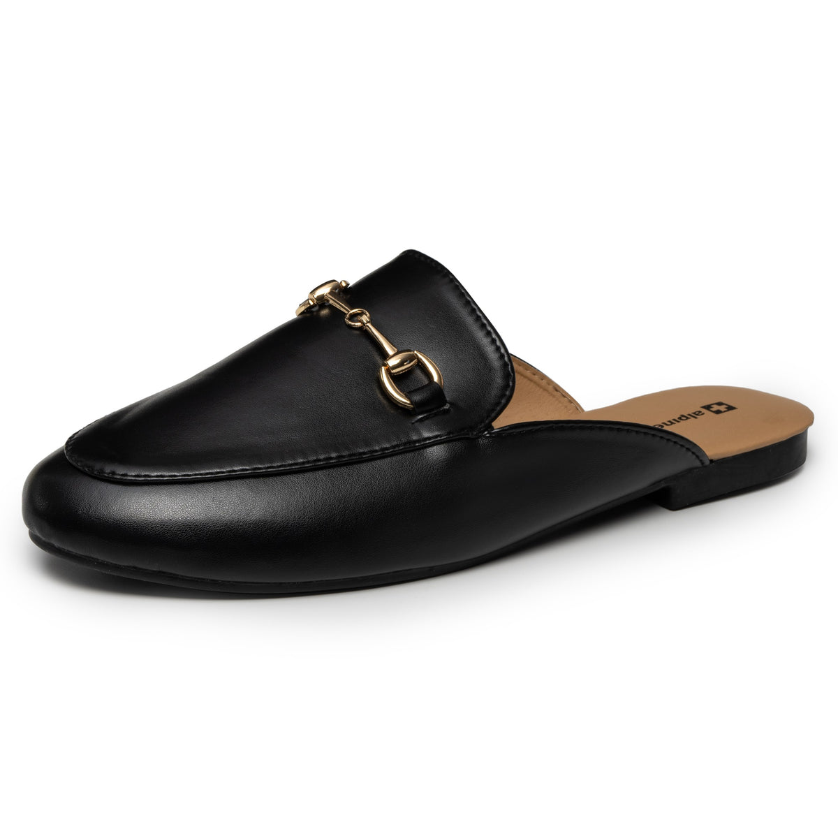 Alpine Swiss Erin Womens Flat Mules Loafers Round Toe Blackless Slide on Shoes – Black