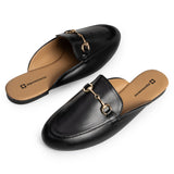 Alpine Swiss Erin Womens Flat Mules Loafers Round Toe Blackless Slide on Shoes – Black