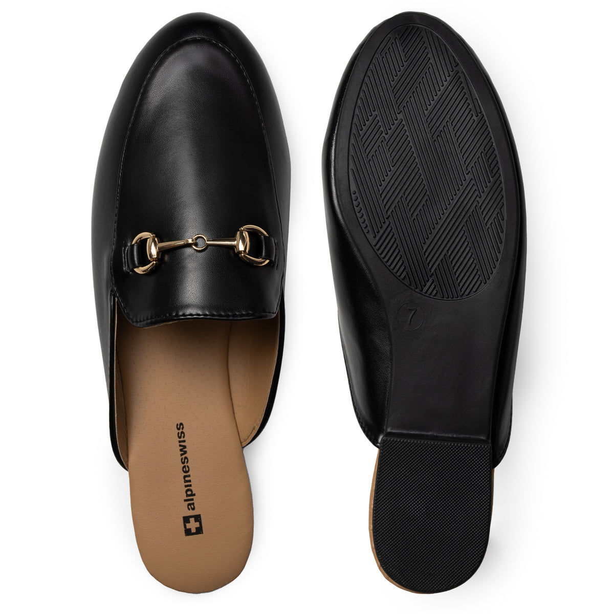 Alpine Swiss Erin Womens Flat Mules Loafers Round Toe Blackless Slide on Shoes – Black