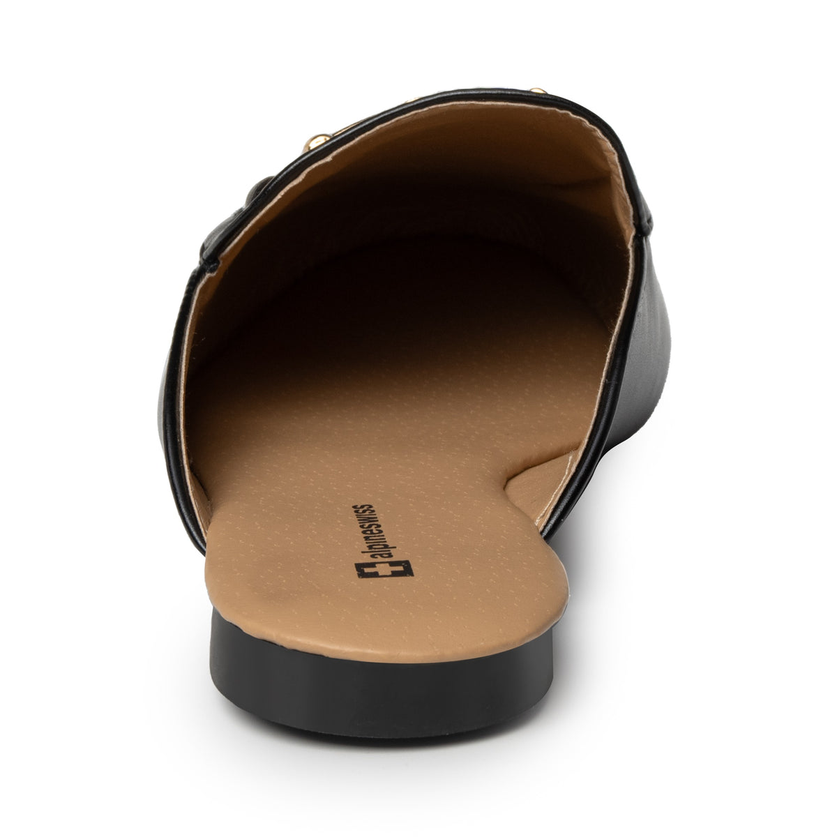 Alpine Swiss Erin Womens Flat Mules Loafers Round Toe Blackless Slide on Shoes – Black