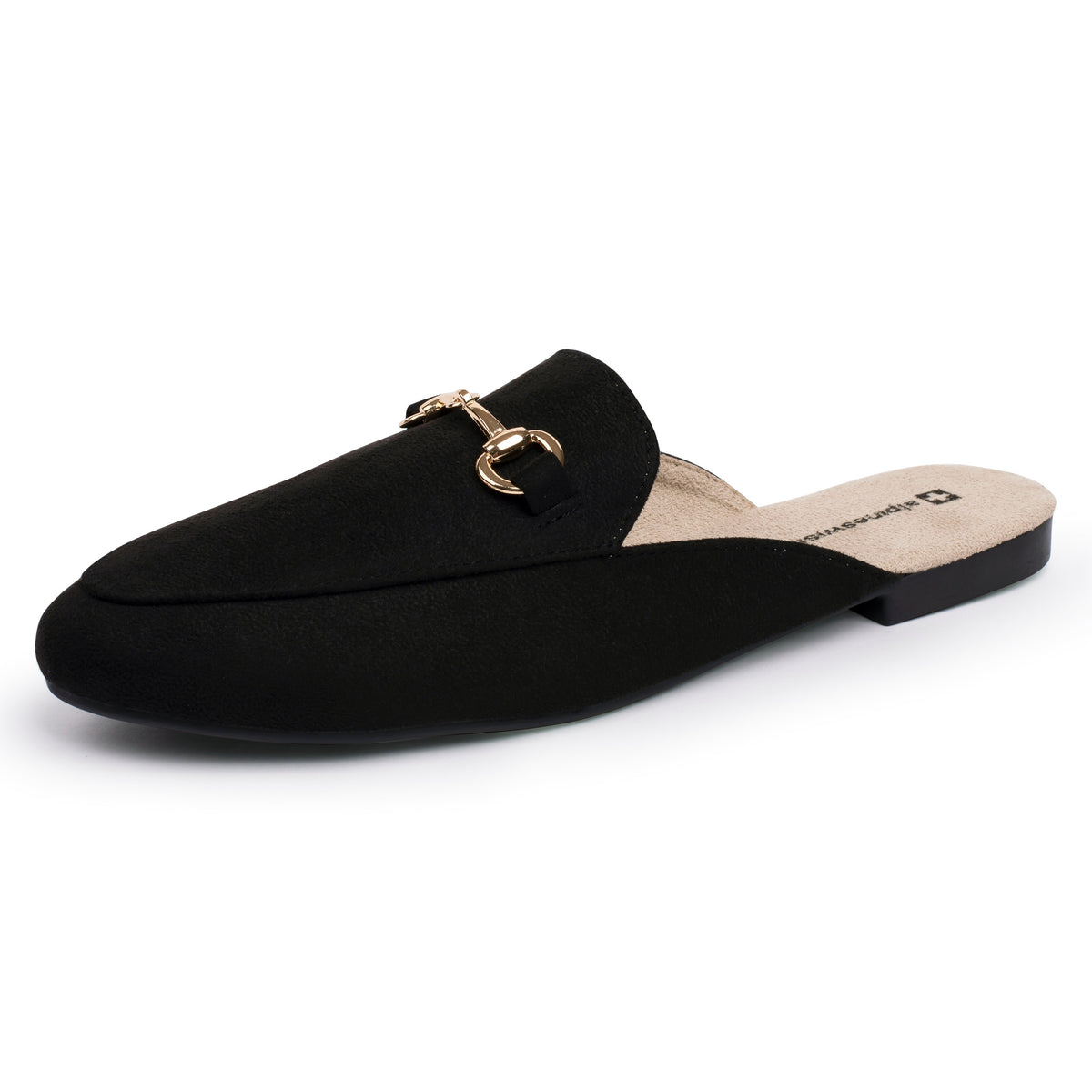 Alpine Swiss Erin Womens Flat Mules Loafers Round Toe Blackless Slide on Shoes – Microsuede Black
