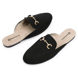 Alpine Swiss Erin Womens Flat Mules Loafers Round Toe Blackless Slide on Shoes – Microsuede Black