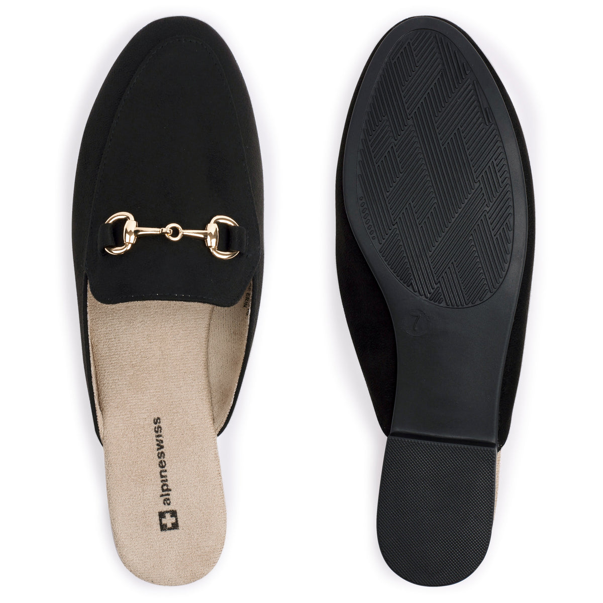 Alpine Swiss Erin Womens Flat Mules Loafers Round Toe Blackless Slide on Shoes – Microsuede Black
