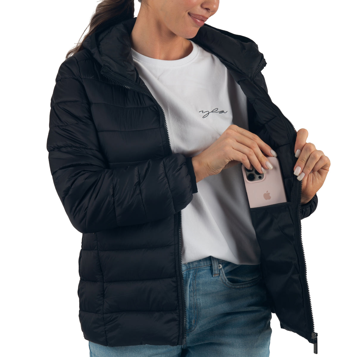 Alpine Swiss Eva Women’s Hooded Puffer Jacket – Black