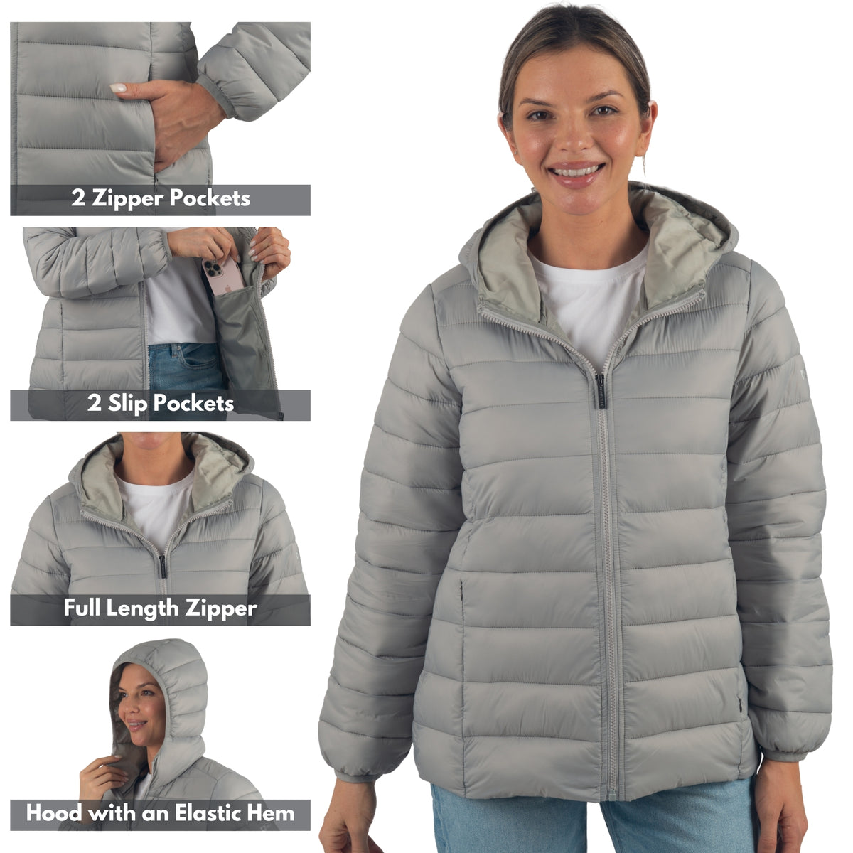 Alpine Swiss Eva Women’s Hooded Puffer Jacket – Gray