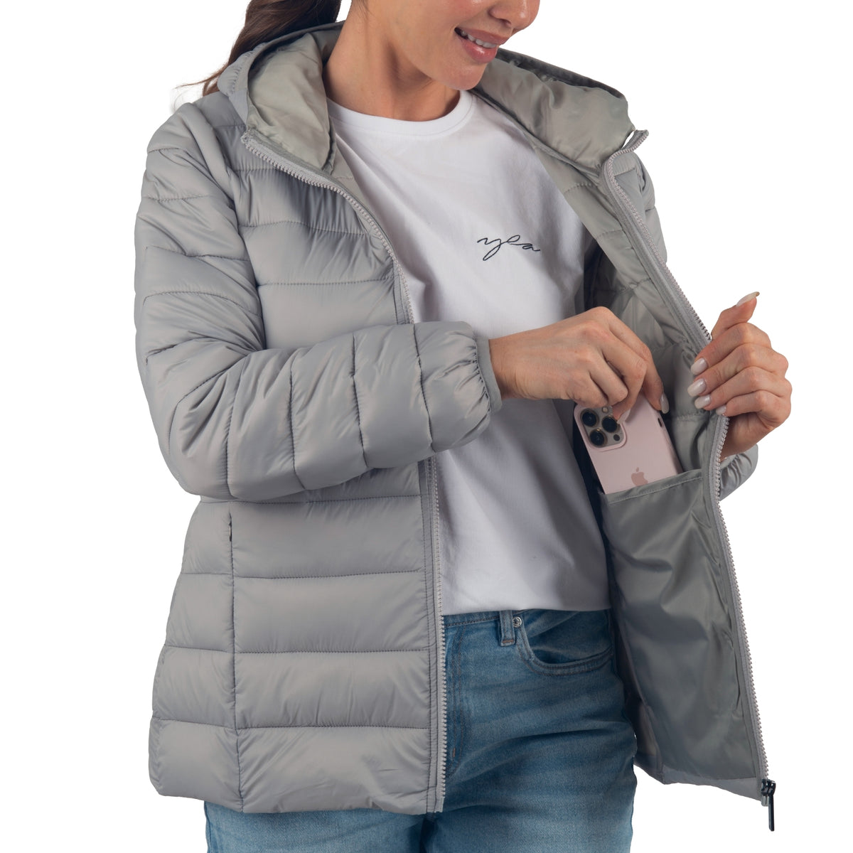 Alpine Swiss Eva Women’s Hooded Puffer Jacket – Gray