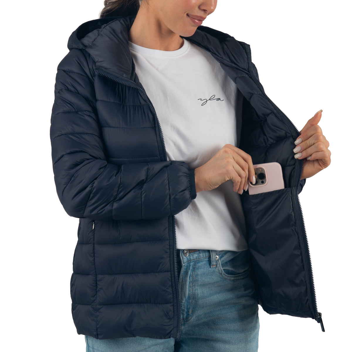 Alpine Swiss Eva Women’s Hooded Puffer Jacket – Navy