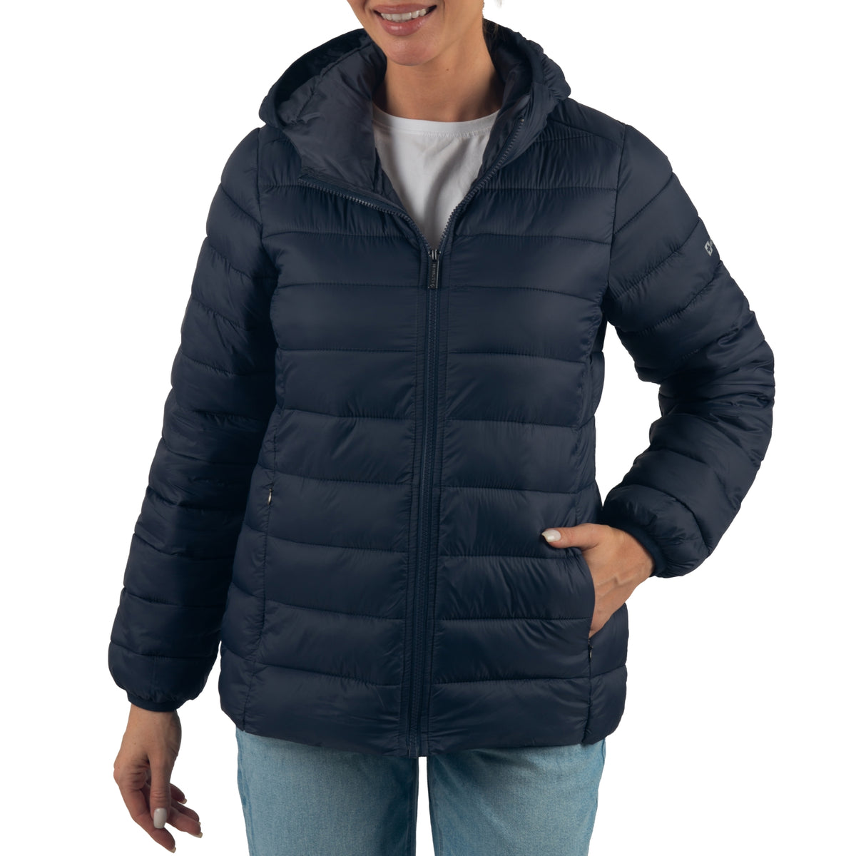 Alpine Swiss Eva Women’s Hooded Puffer Jacket – Navy