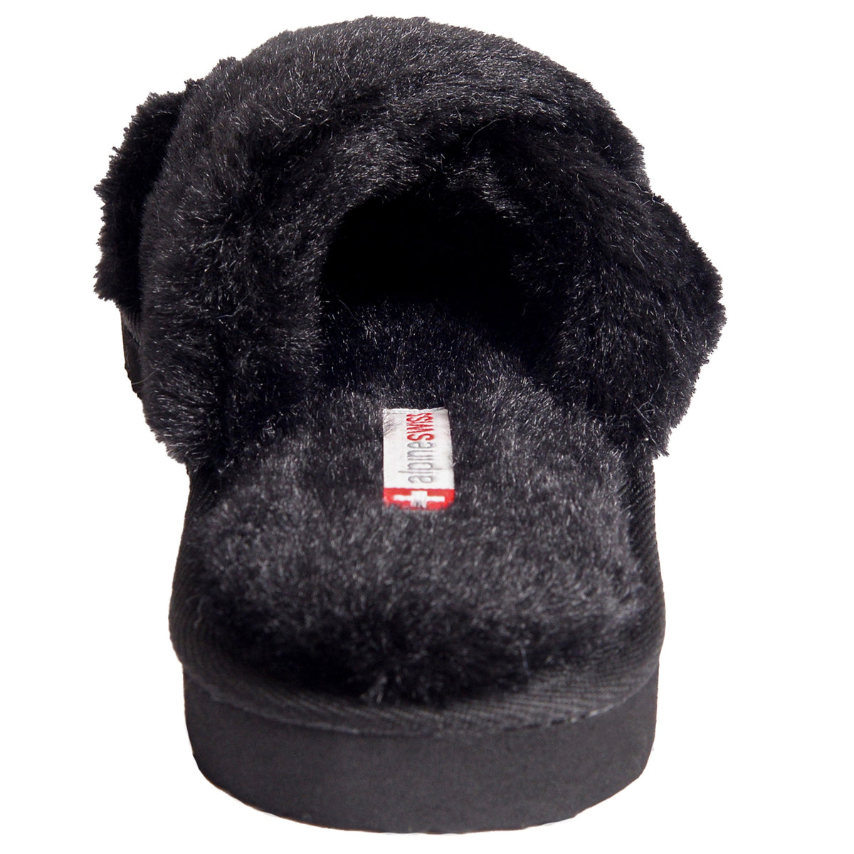 Alpine Swiss Women Fuzzy Fluffy Faux Fur Slippers Memory Foam Indoor House Shoes – Black