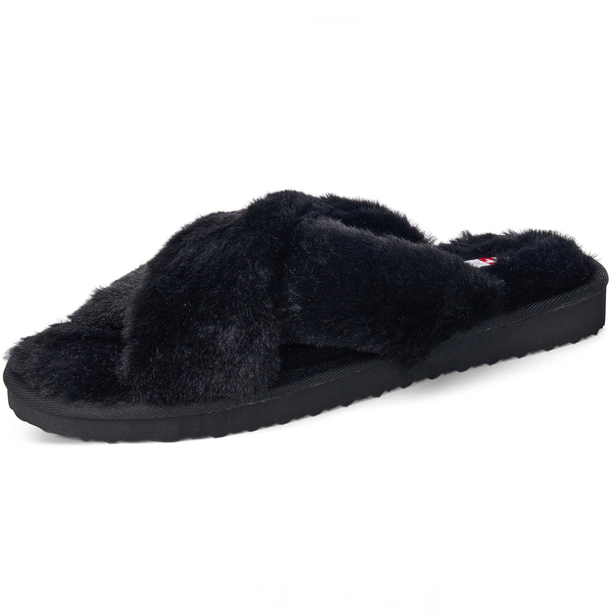 Alpine Swiss Women Fuzzy Fluffy Faux Fur Slippers Memory Foam Indoor House Shoes – Black