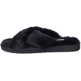 Alpine Swiss Women Fuzzy Fluffy Faux Fur Slippers Memory Foam Indoor House Shoes – Black