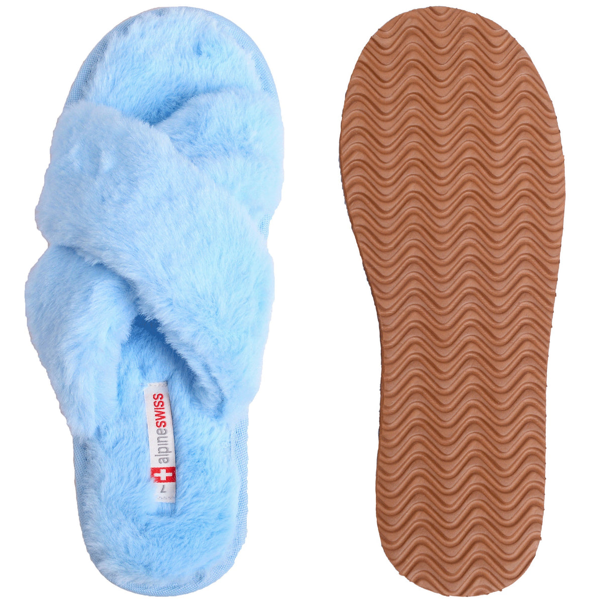 Alpine Swiss Women Fuzzy Fluffy Faux Fur Slippers Memory Foam Indoor House Shoes – Blue