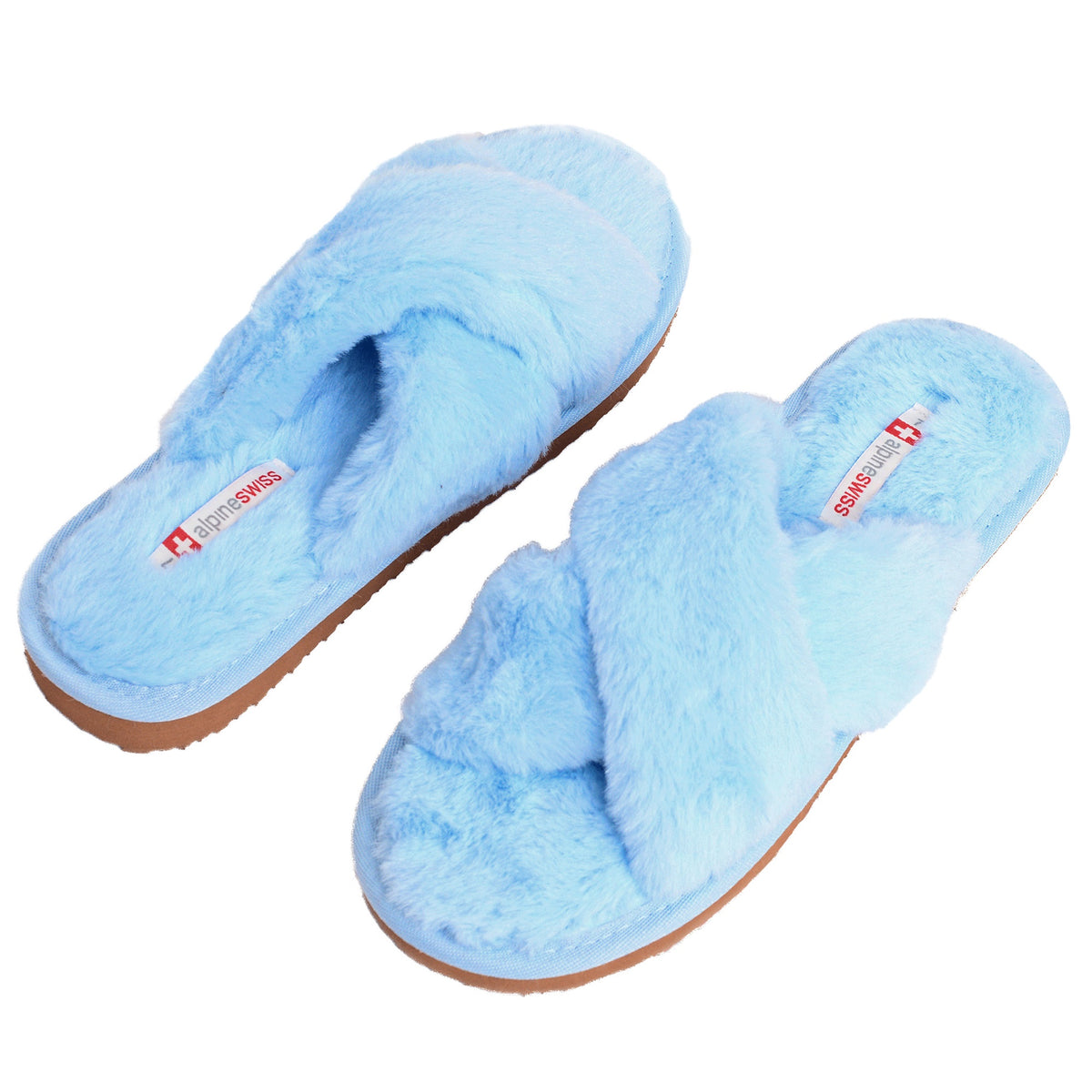 Alpine Swiss Women Fuzzy Fluffy Faux Fur Slippers Memory Foam Indoor House Shoes – Blue