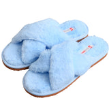 Alpine Swiss Women Fuzzy Fluffy Faux Fur Slippers Memory Foam Indoor House Shoes – Blue