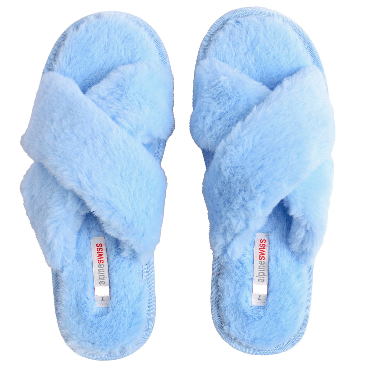 Alpine Swiss Women Fuzzy Fluffy Faux Fur Slippers Memory Foam Indoor House Shoes – Blue