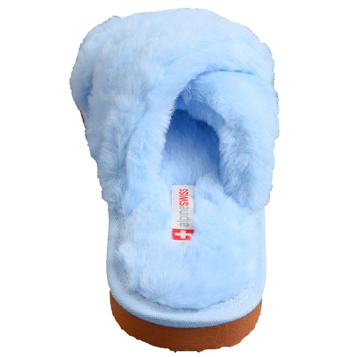 Alpine Swiss Women Fuzzy Fluffy Faux Fur Slippers Memory Foam Indoor House Shoes – Blue