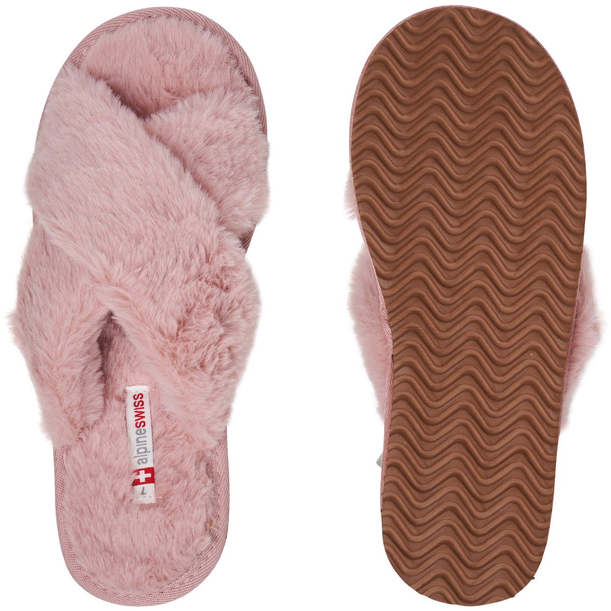 Alpine Swiss Women Fuzzy Fluffy Faux Fur Slippers Memory Foam Indoor House Shoes – Peach