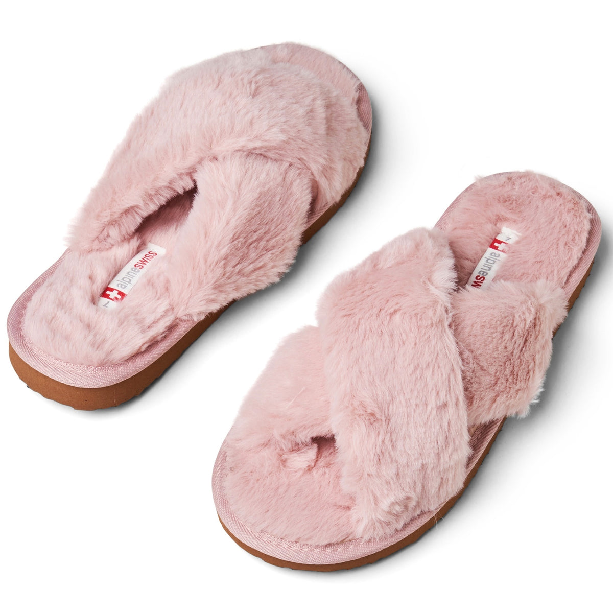 Alpine Swiss Women Fuzzy Fluffy Faux Fur Slippers Memory Foam Indoor House Shoes – Peach