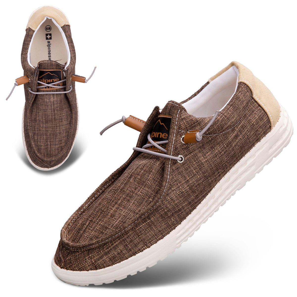 Alpine Swiss Flynn Mens Boat Shoes Lightweight Slip-On Loafers Moc Toe Sailing Deck – Brown