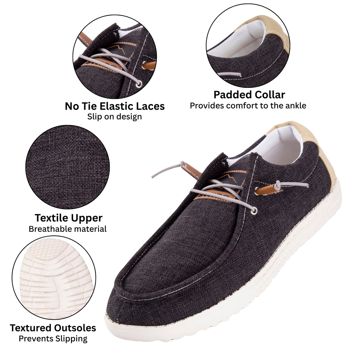 Alpine Swiss Flynn Mens Boat Shoes Lightweight Slip-On Loafers Moc Toe Sailing Deck – Charcoal