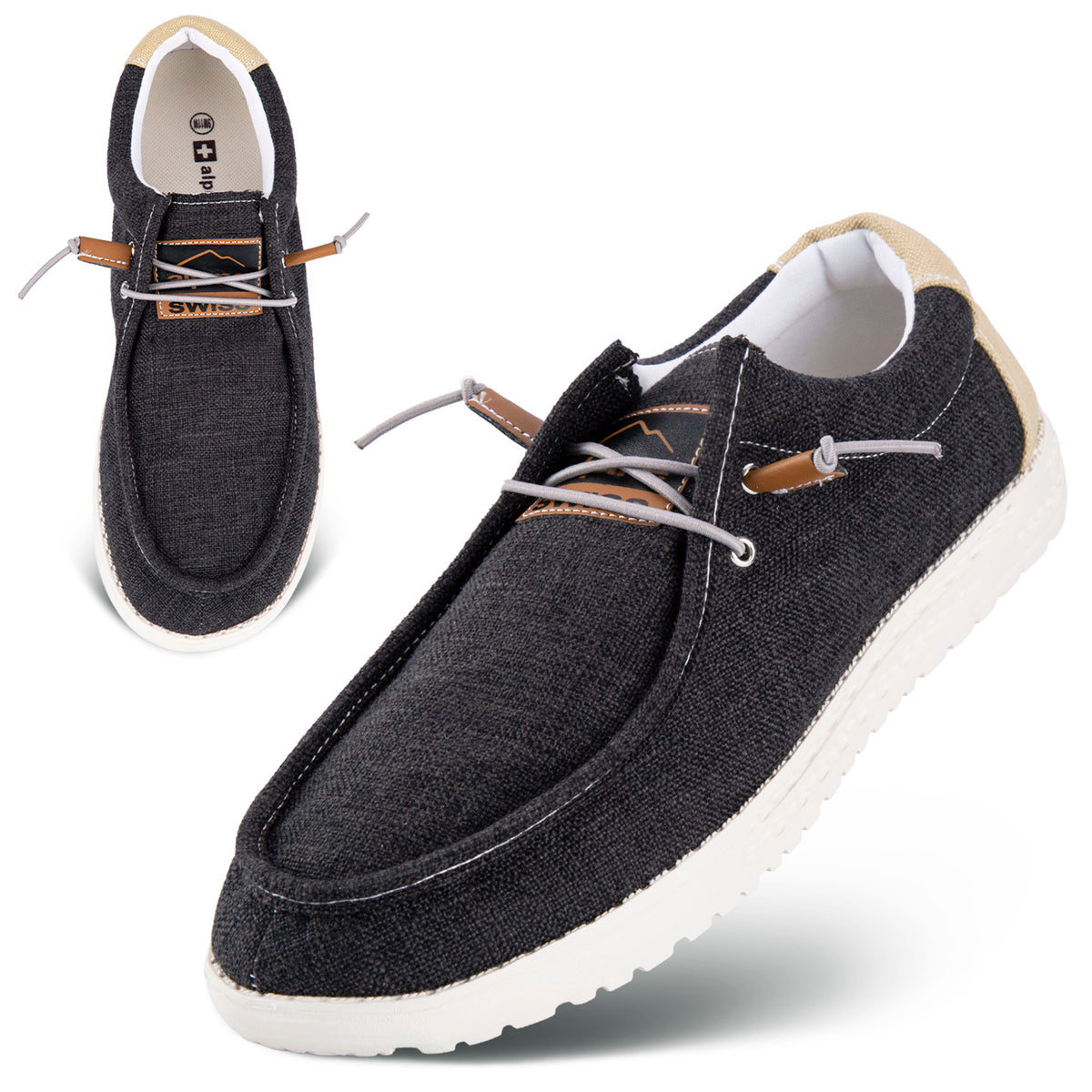 Alpine Swiss Flynn Mens Boat Shoes Lightweight Slip-On Loafers Moc Toe Sailing Deck – Charcoal