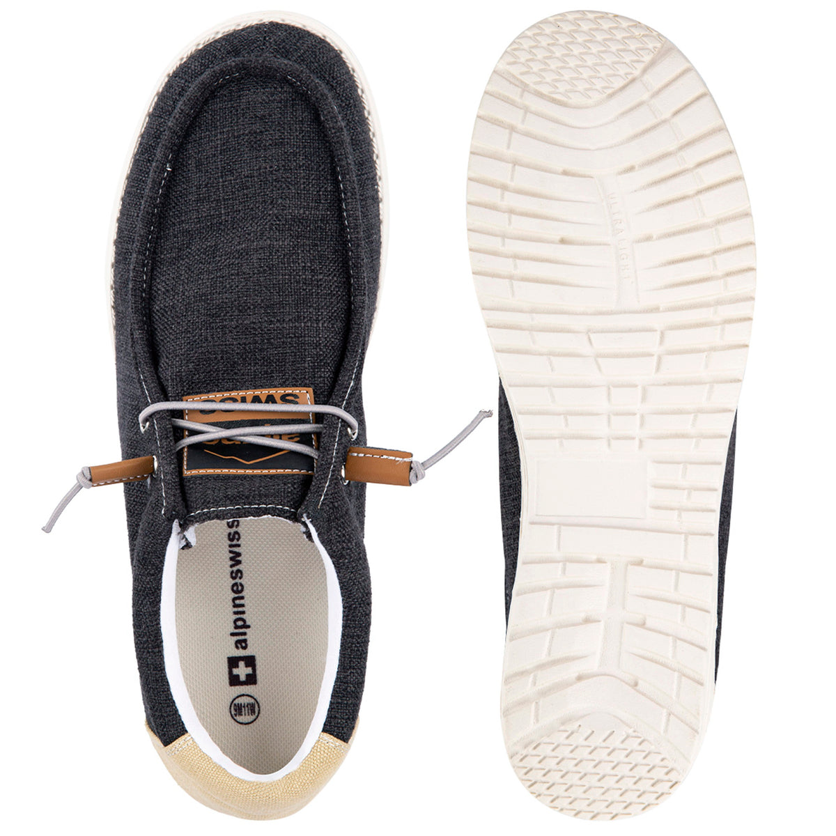 Alpine Swiss Flynn Mens Boat Shoes Lightweight Slip-On Loafers Moc Toe Sailing Deck – Charcoal